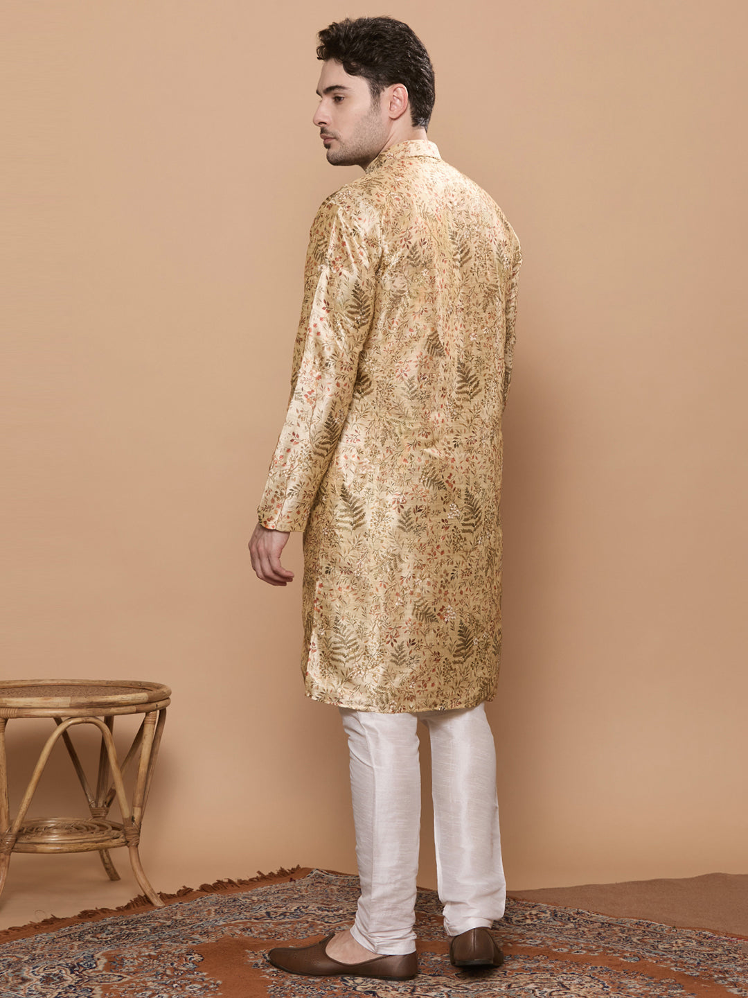 KOMPANION Men's Cream Digital print Kurta