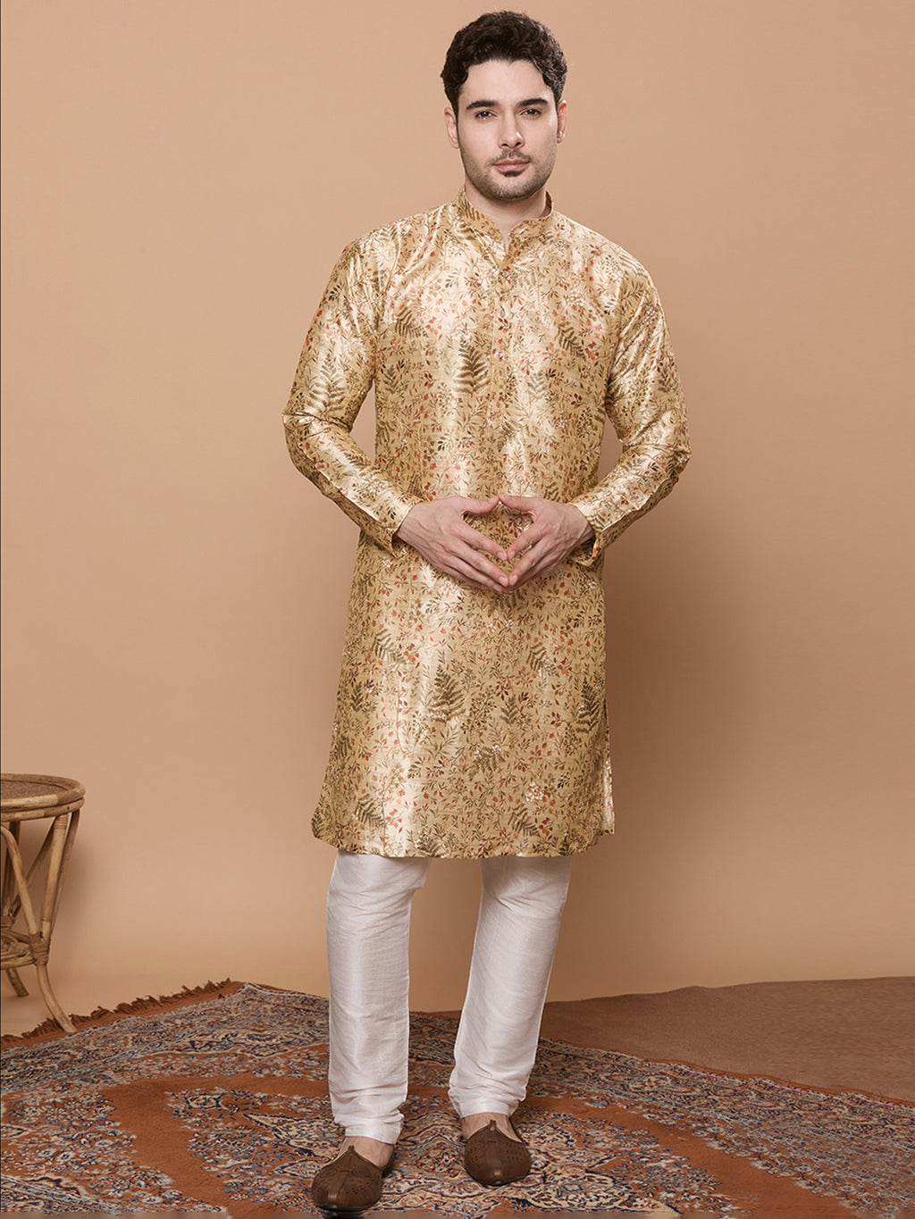 KOMPANION Men's Cream Digital print Kurta