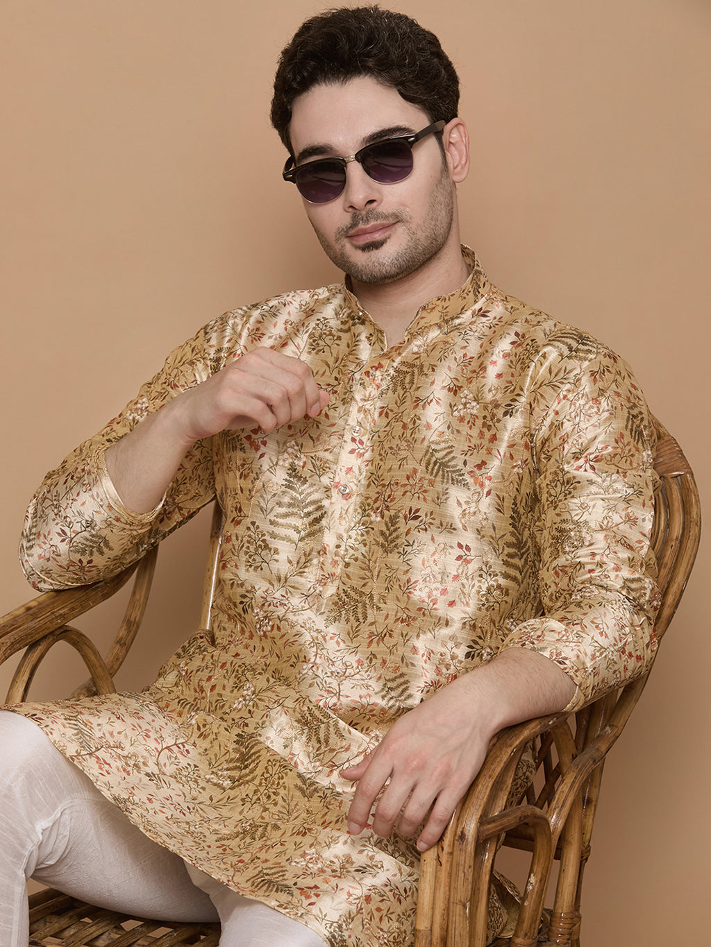KOMPANION Men's Cream Digital print Kurta