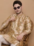 KOMPANION Men's Cream Digital print Kurta