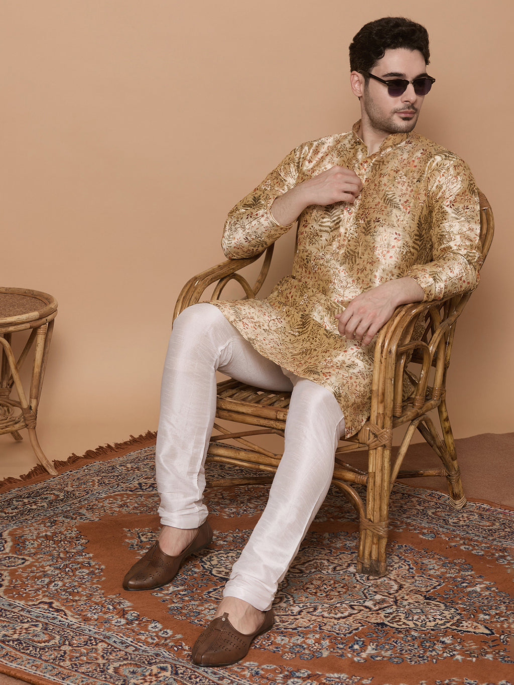 KOMPANION Men's Cream Digital print Kurta