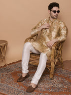 KOMPANION Men's Cream Digital print Kurta