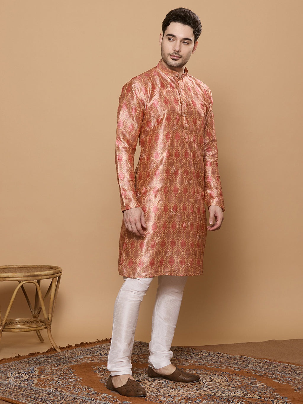 KOMPANION Men's Red Digital print Kurta