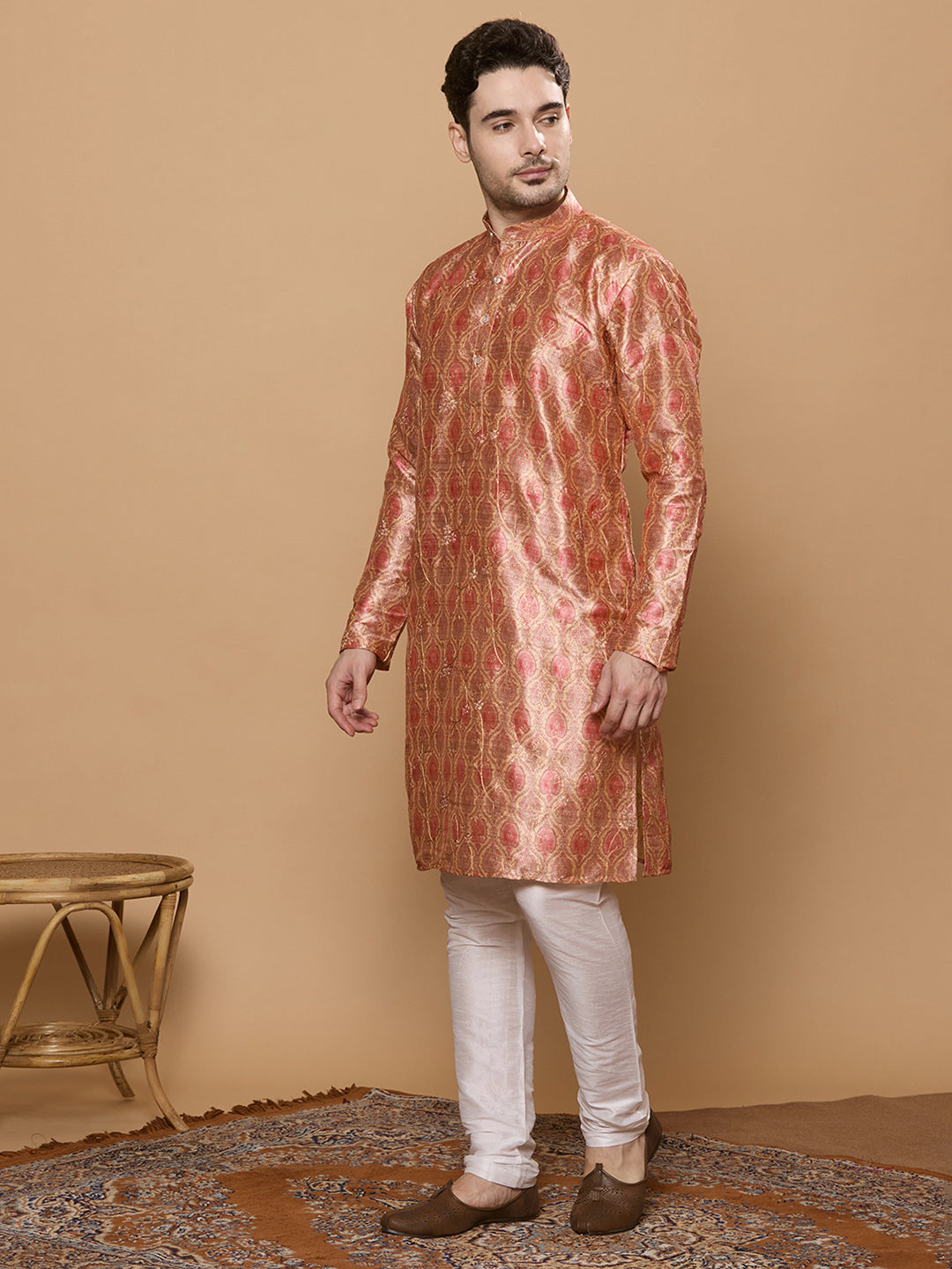KOMPANION Men's Red Digital print Kurta