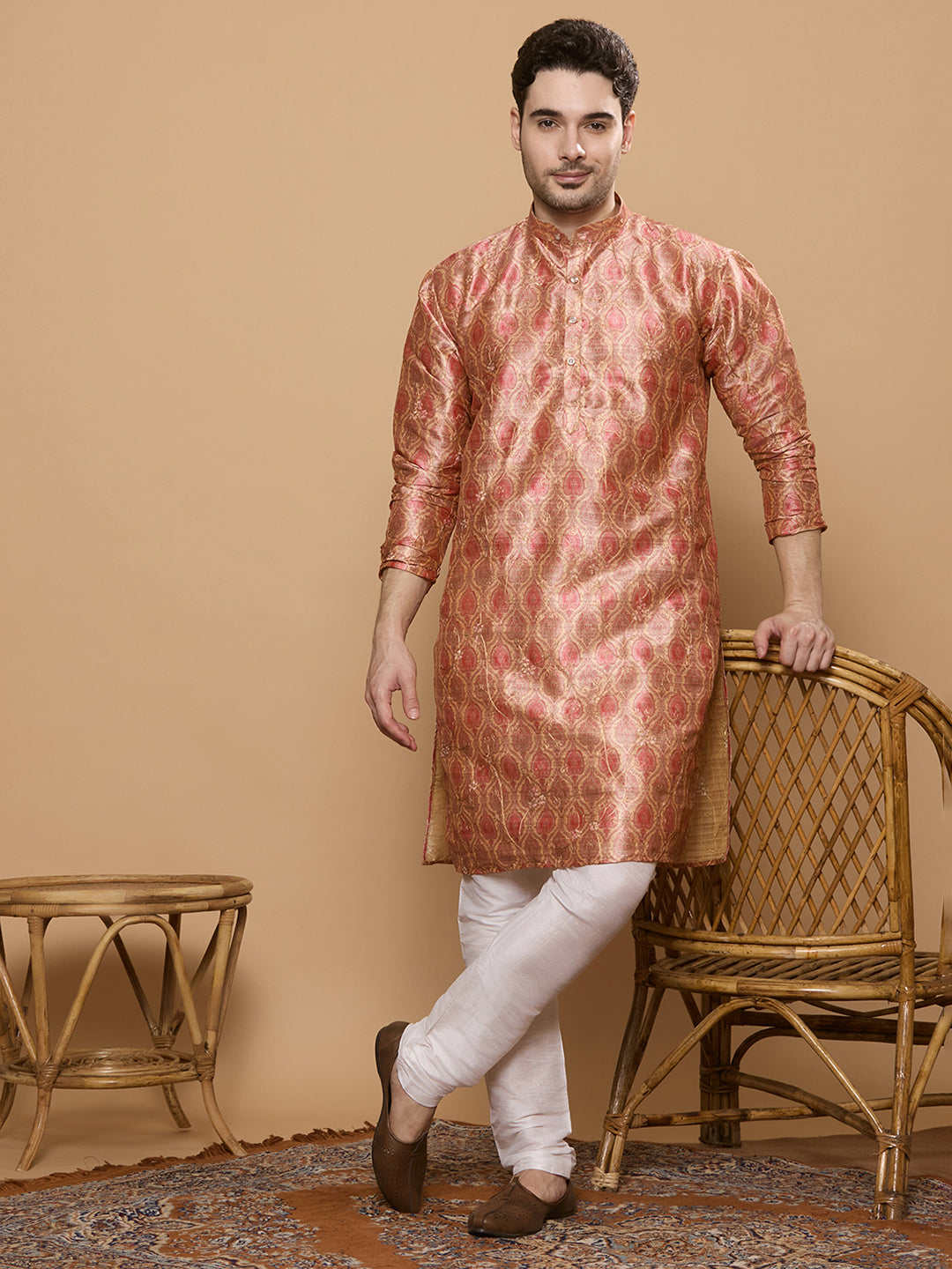 KOMPANION Men's Red Digital print Kurta
