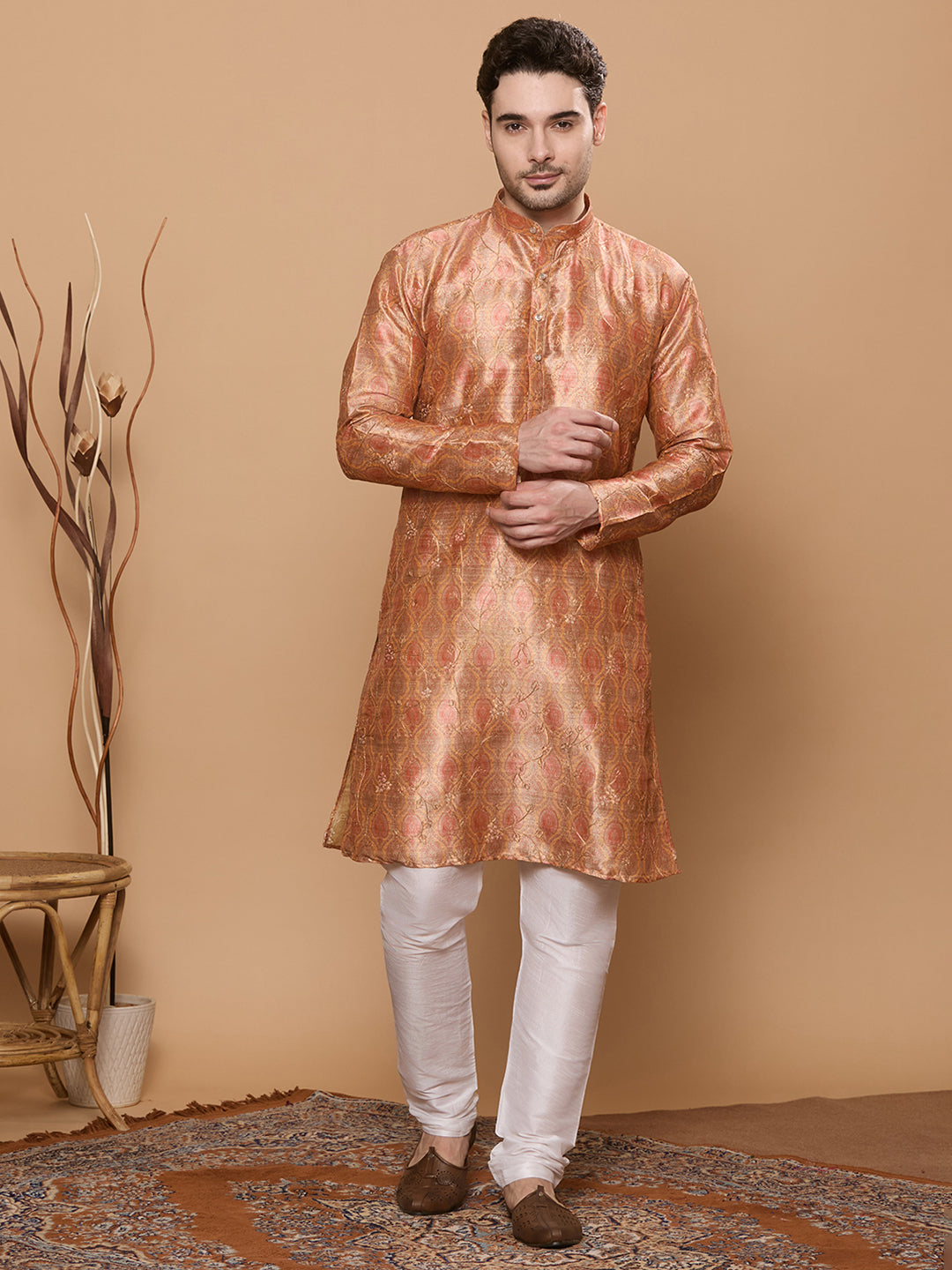 KOMPANION Men's Yellow Digital print Kurta
