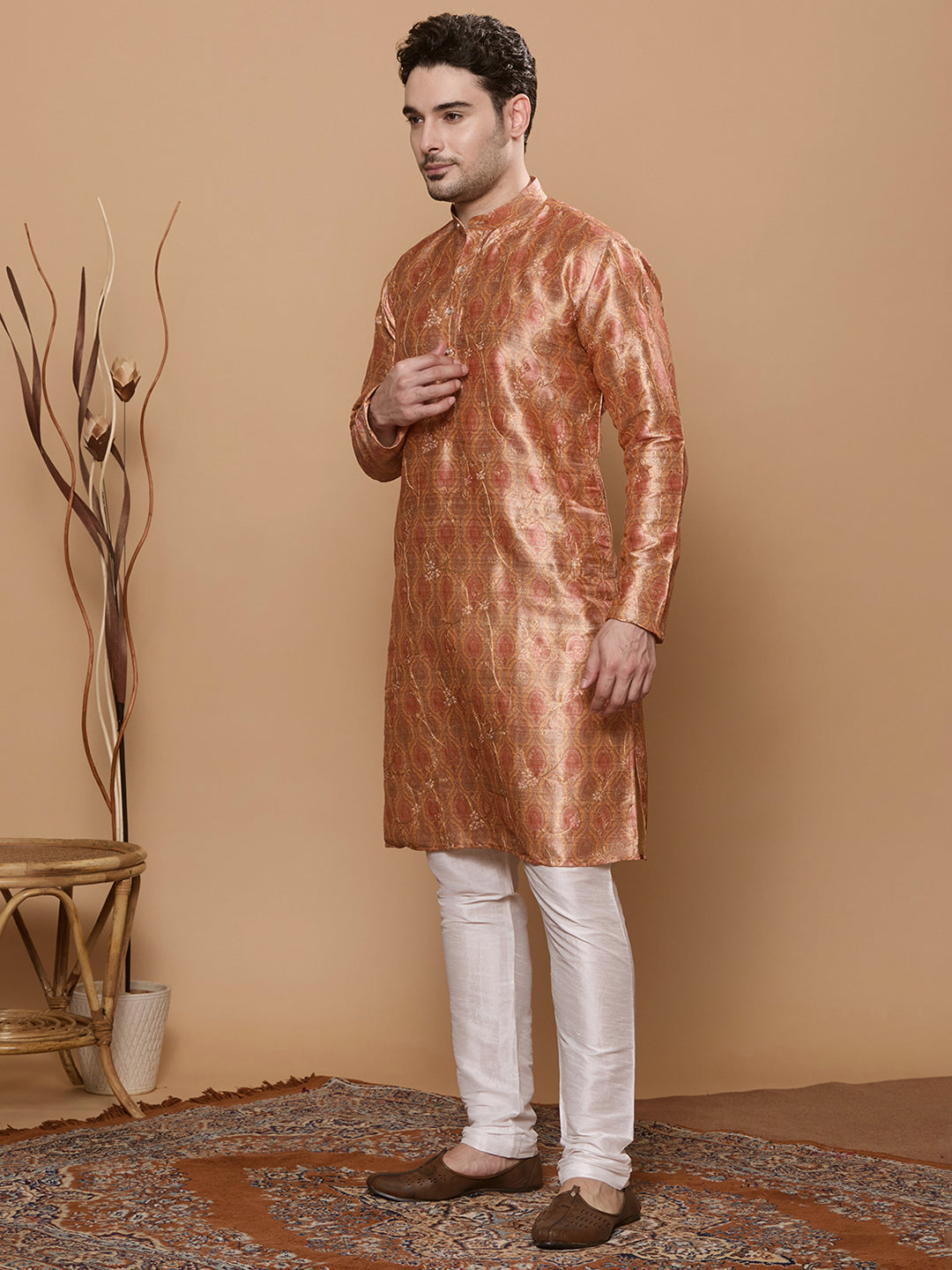 KOMPANION Men's Yellow Digital print Kurta