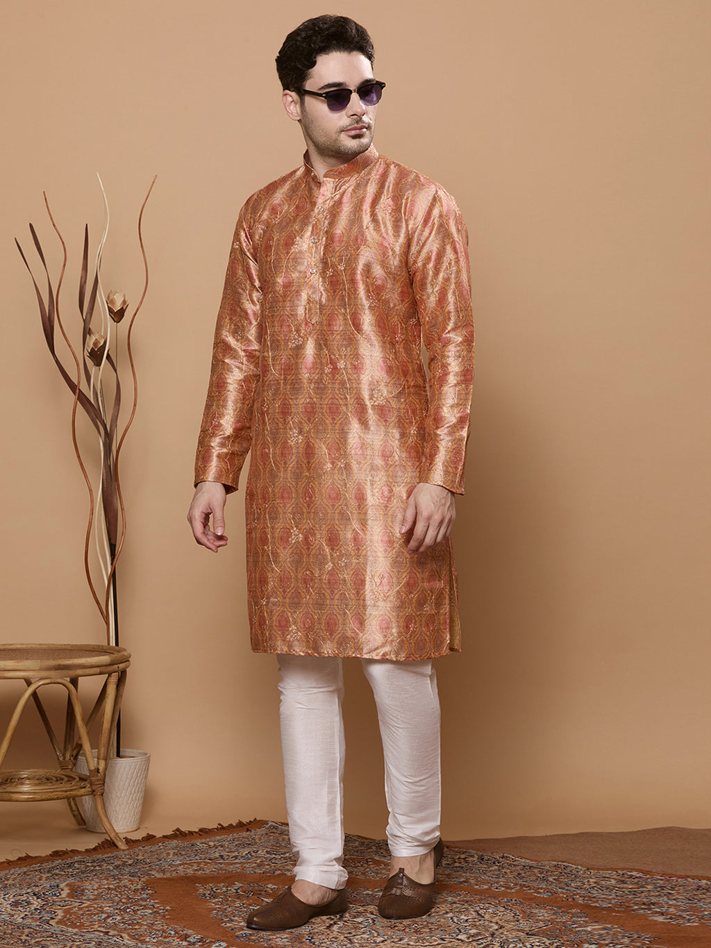 KOMPANION Men's Yellow Digital print Kurta