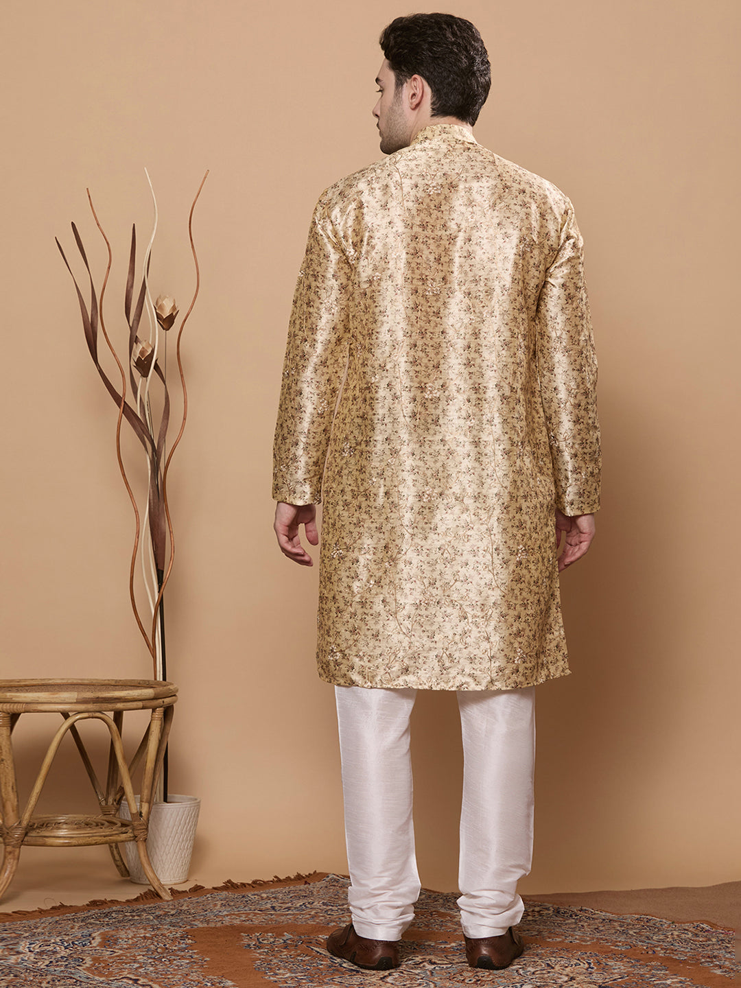 KOMPANION Men's Cream Digital print Kurta