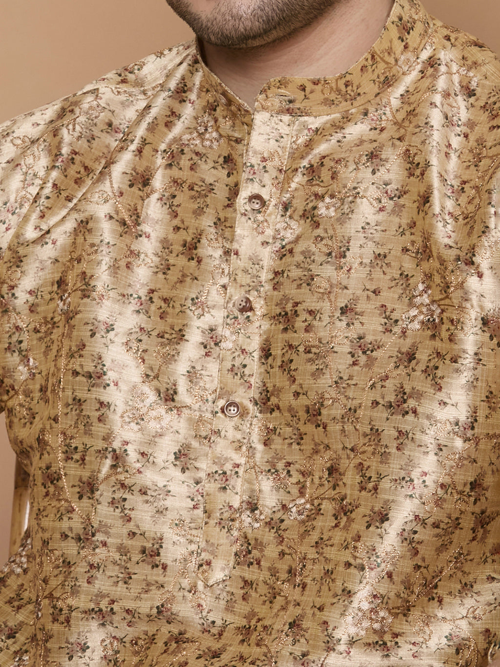 KOMPANION Men's Cream Digital print Kurta