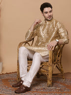 KOMPANION Men's Cream Digital print Kurta
