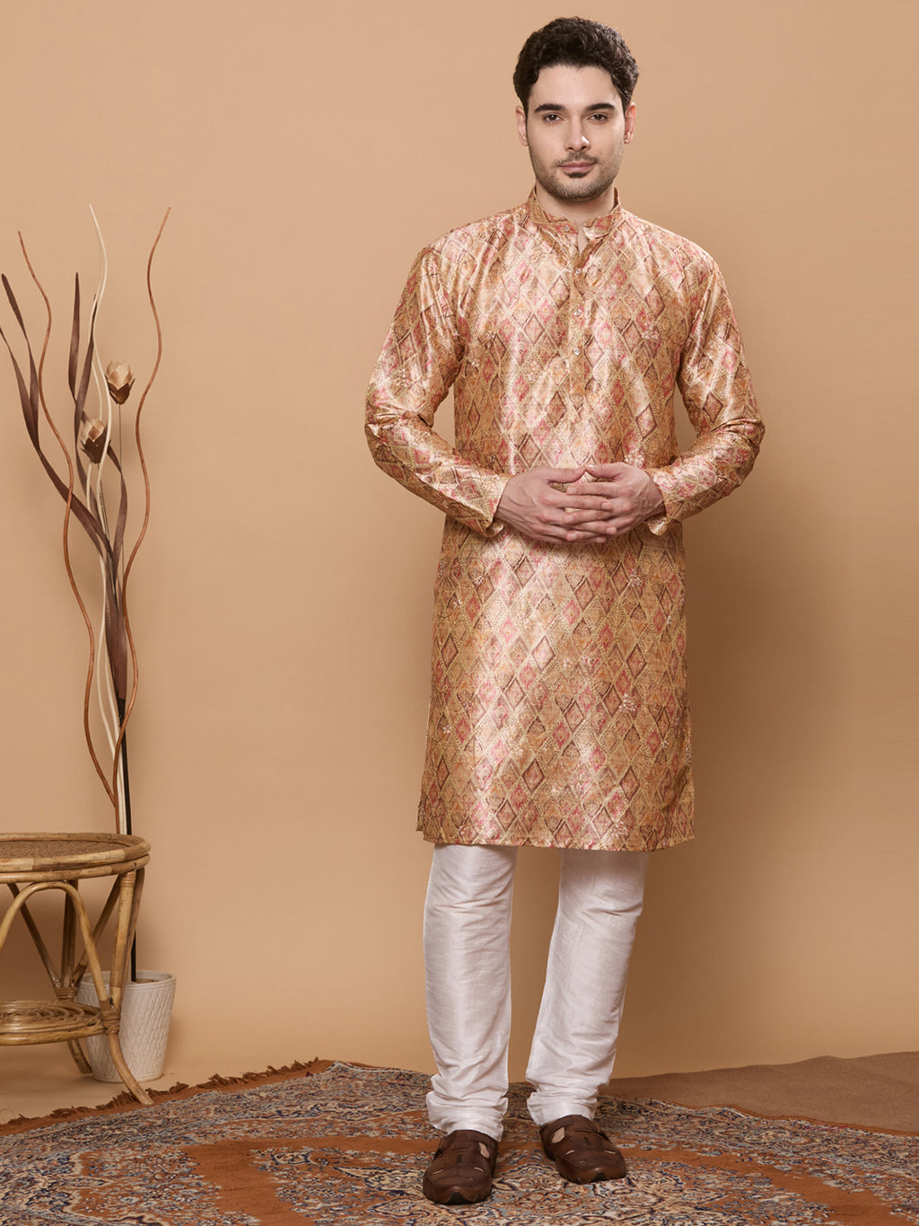 KOMPANION Men's Brown Digital print Kurta