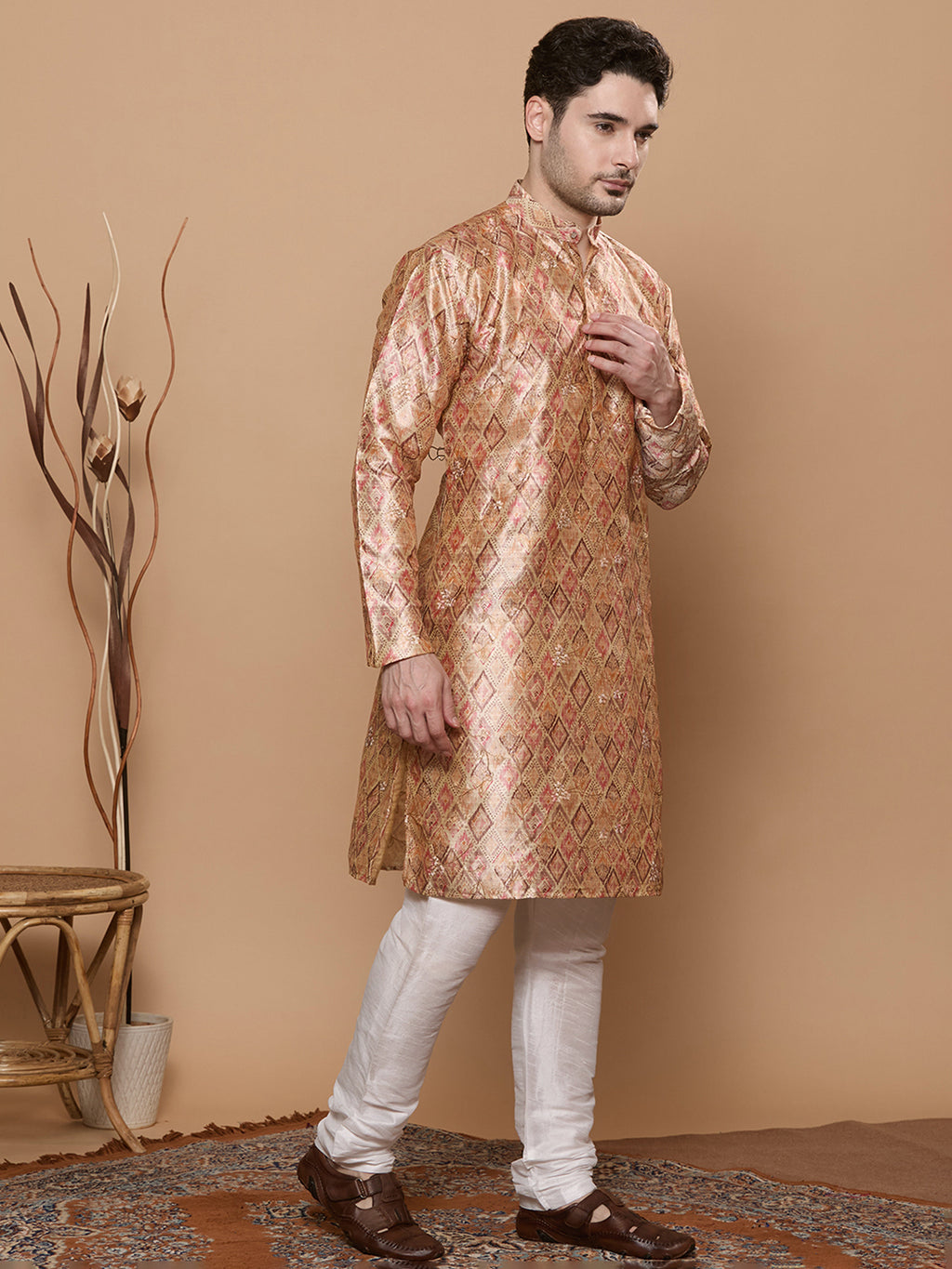 KOMPANION Men's Brown Digital print Kurta