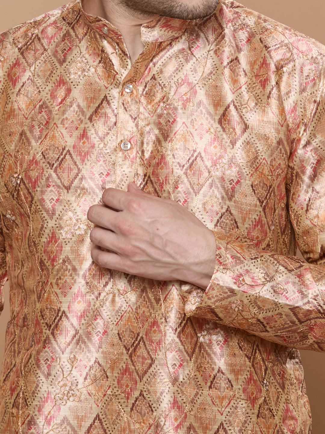 KOMPANION Men's Brown Digital print Kurta