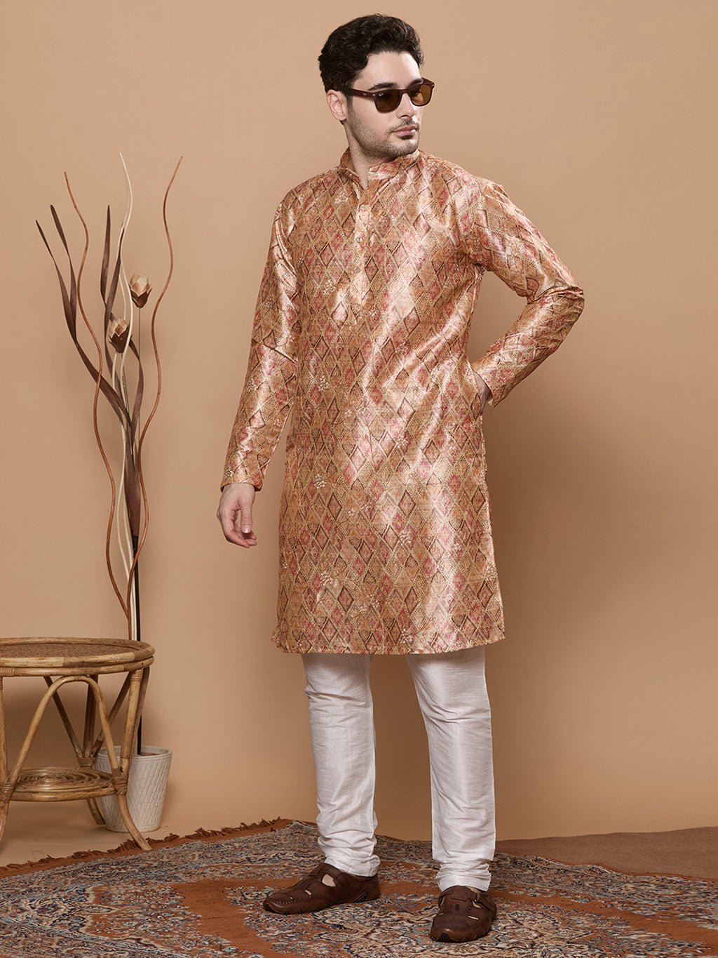 KOMPANION Men's Brown Digital print Kurta