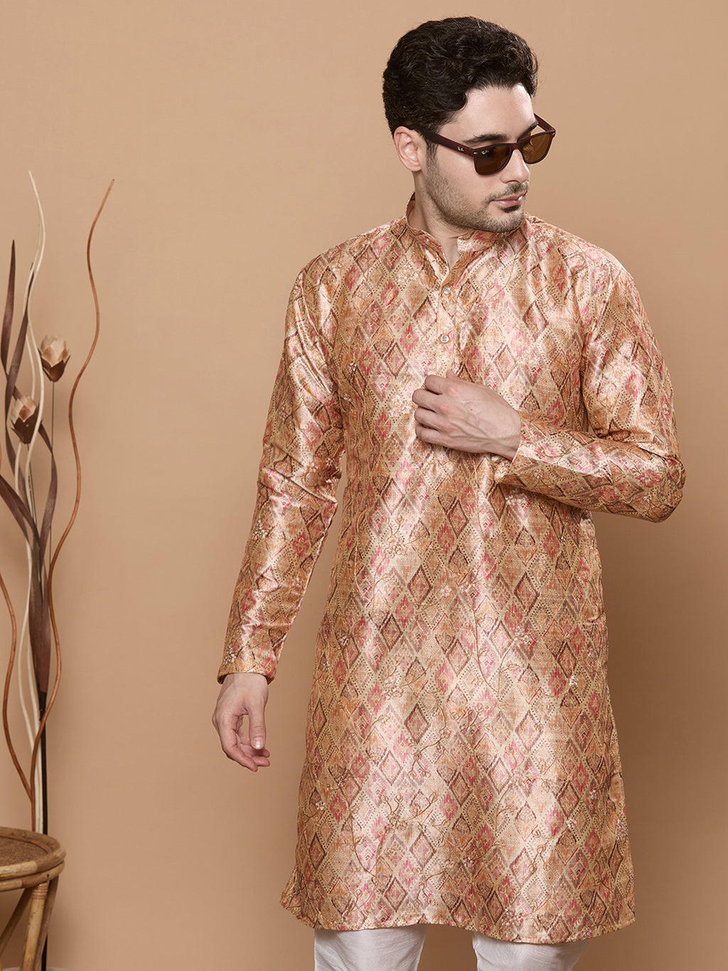 KOMPANION Men's Brown Digital print Kurta
