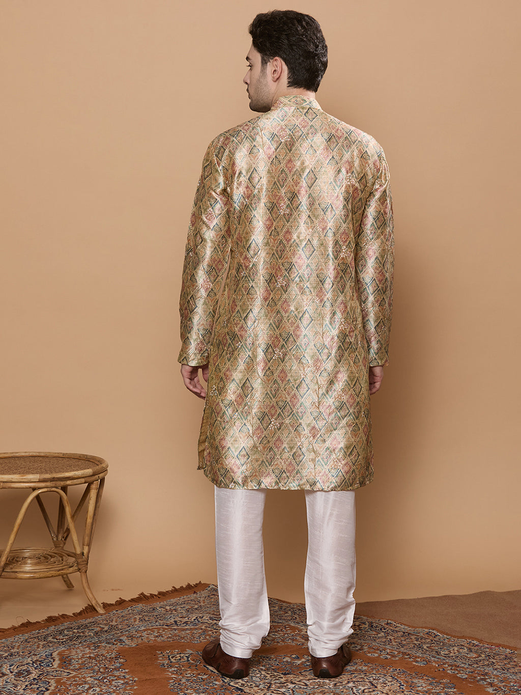 KOMPANION Men's Mehendi Green Digital print Kurta