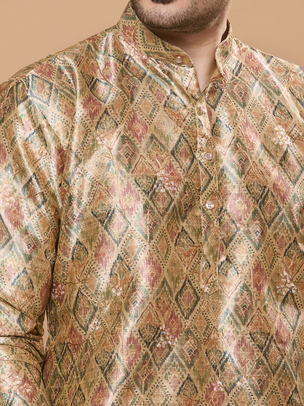 KOMPANION Men's Mehendi Green Digital print Kurta