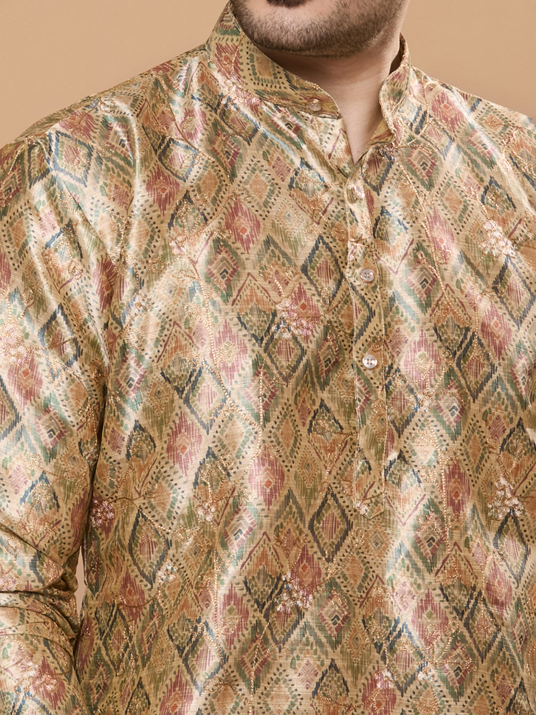 KOMPANION Men's Mehendi Green Digital print Kurta