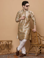 KOMPANION Men's Mehendi Green Digital print Kurta
