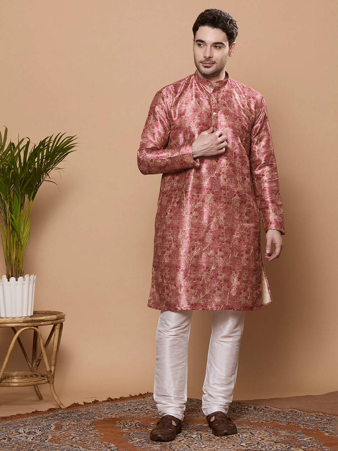 KOMPANION Men's Tomato Red Digital print Kurta