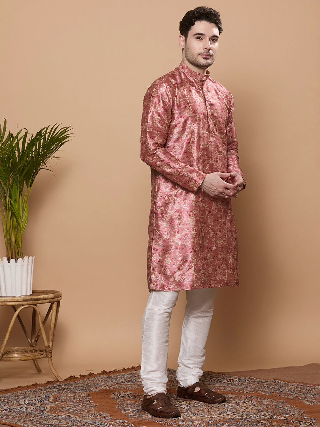 KOMPANION Men's Tomato Red Digital print Kurta