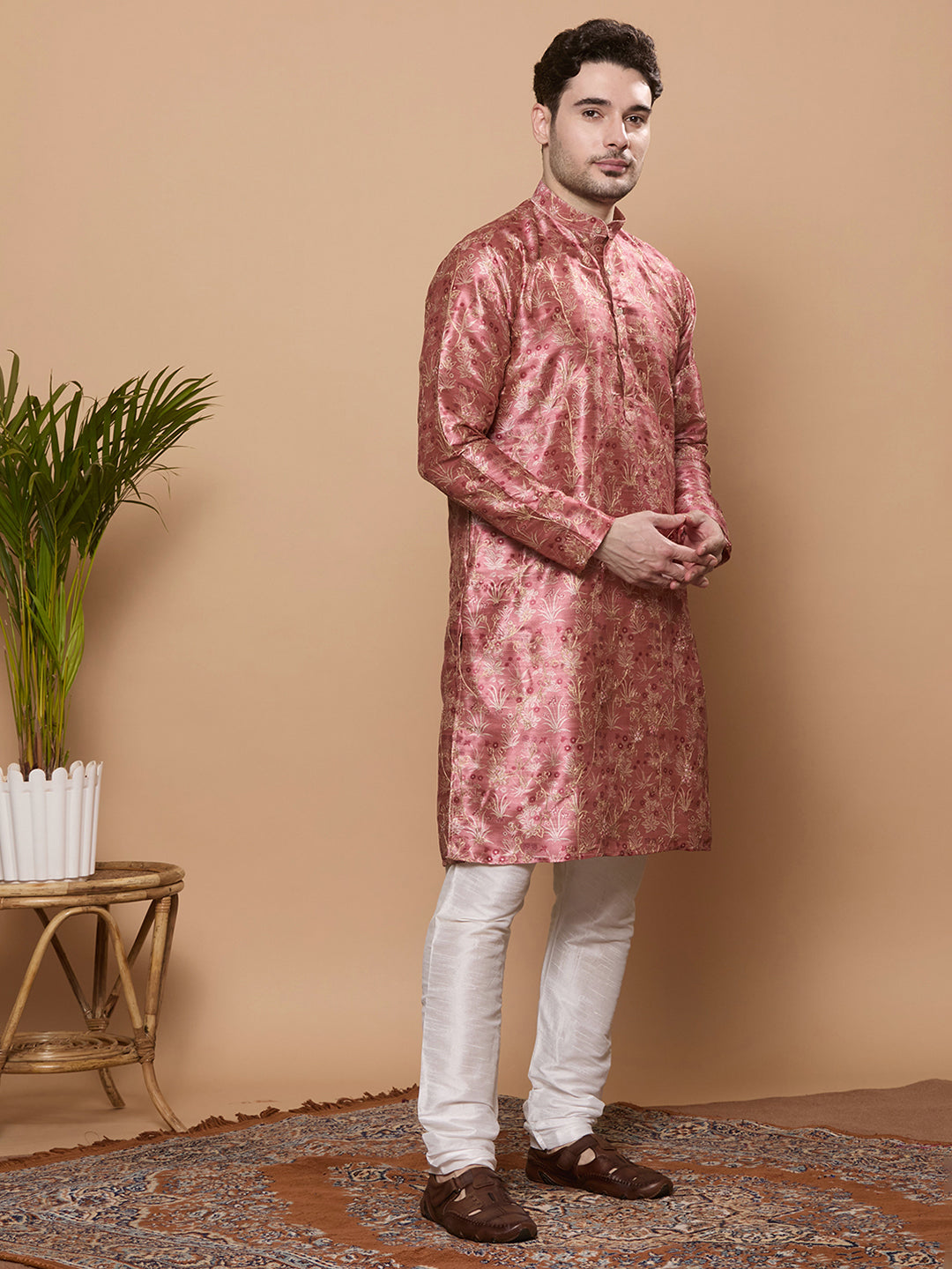 KOMPANION Men's Tomato Red Digital print Kurta