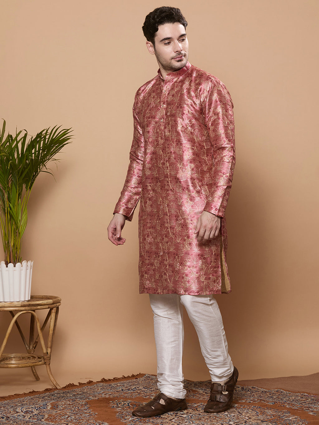 KOMPANION Men's Tomato Red Digital print Kurta