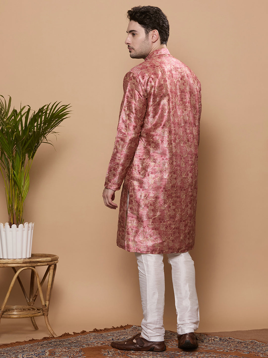 KOMPANION Men's Tomato Red Digital print Kurta