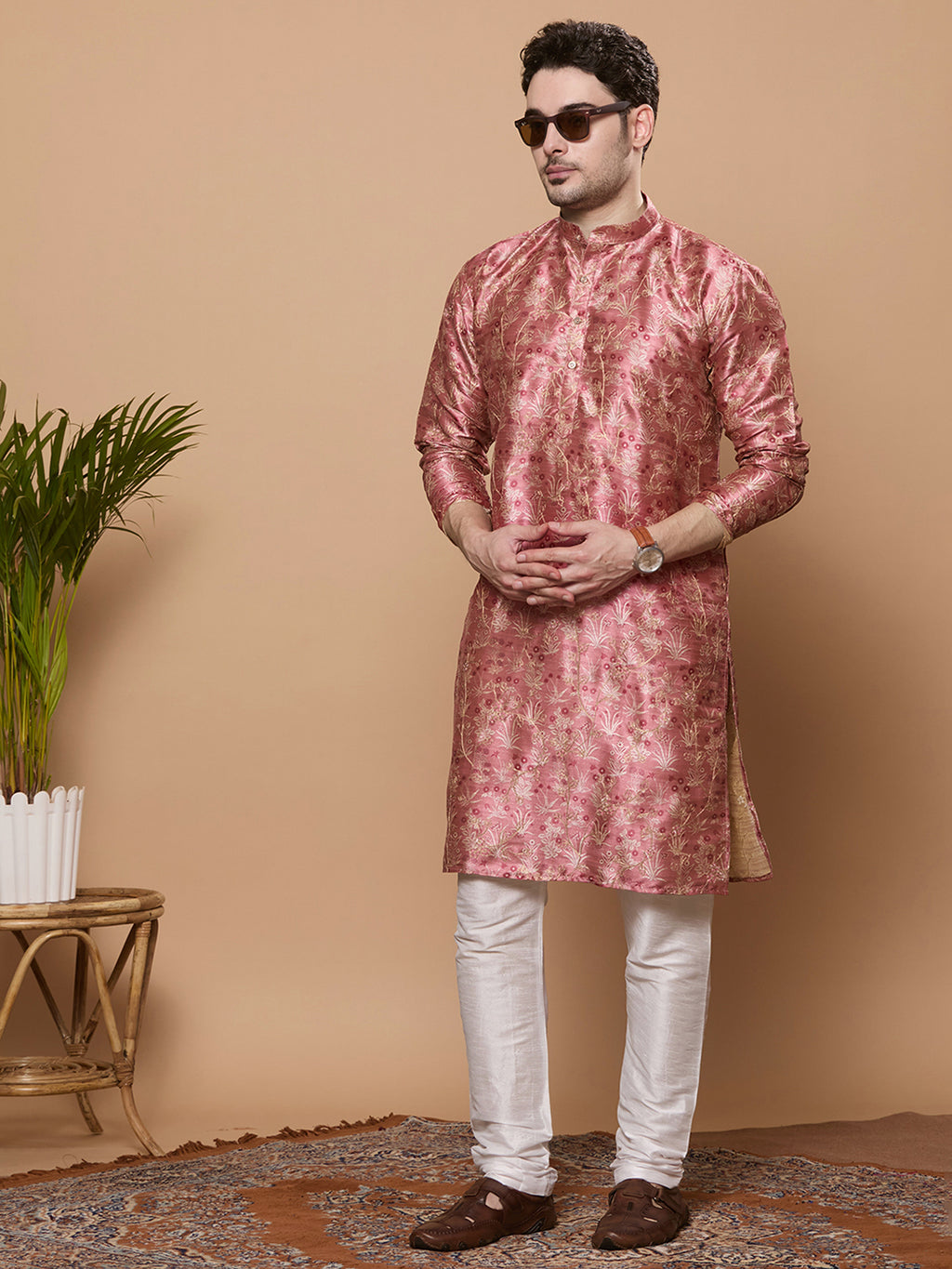 KOMPANION Men's Tomato Red Digital print Kurta