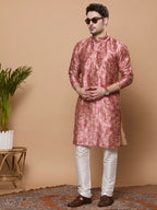 KOMPANION Men's Tomato Red Digital print Kurta