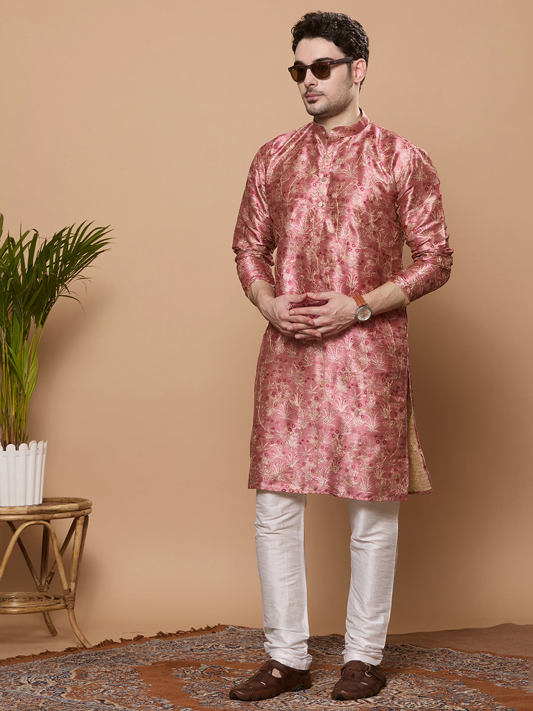 KOMPANION Men's Tomato Red Digital print Kurta