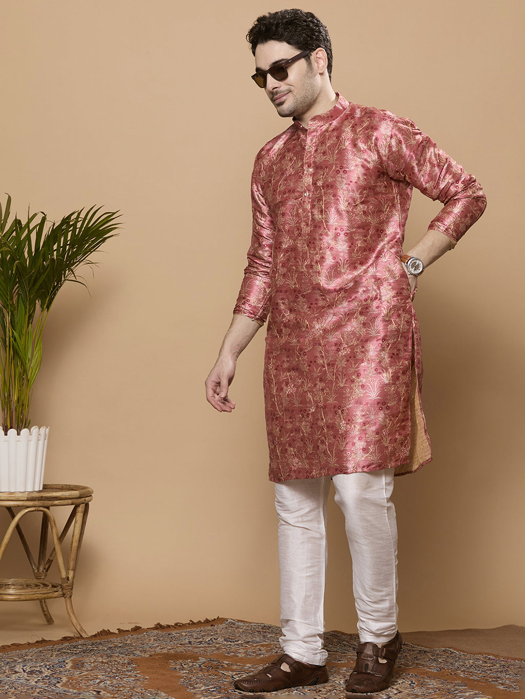 KOMPANION Men's Tomato Red Digital print Kurta