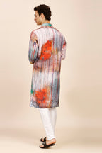 Abstract Floral Print Regular fit Chinese collar Kurta for Men - Orange