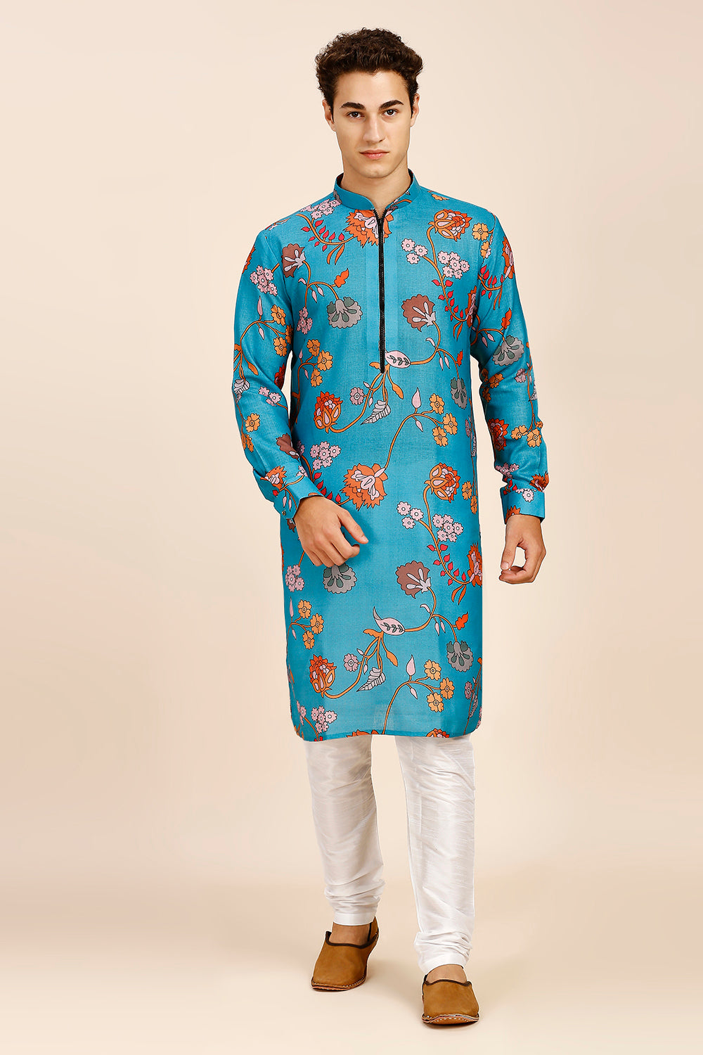 Abstract Floral Print Regular fit Chinese collar Kurta for Men - Multicolor