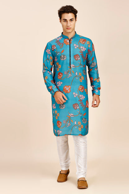 Abstract Floral Print Regular fit Chinese collar Kurta for Men - Multicolor