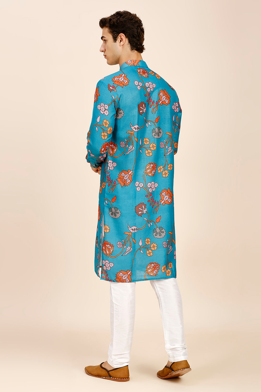 Abstract Floral Print Regular fit Chinese collar Kurta for Men - Multicolor