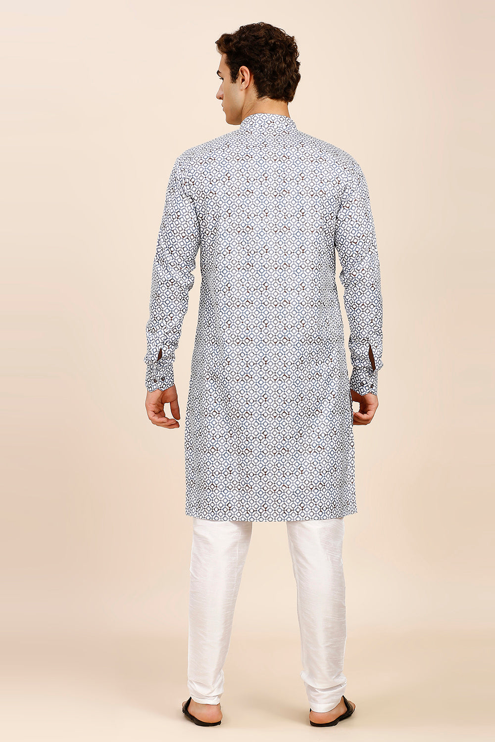 Printed Regular fit Chinese collar Kurta for Men - Powder Blue