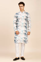 Marble Print Regular fit Chinese collar Kurta with Full Lining for Men - Blue