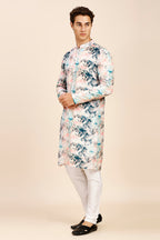 Marble Print Regular fit Chinese collar Kurta with Full Lining for Men - Blue