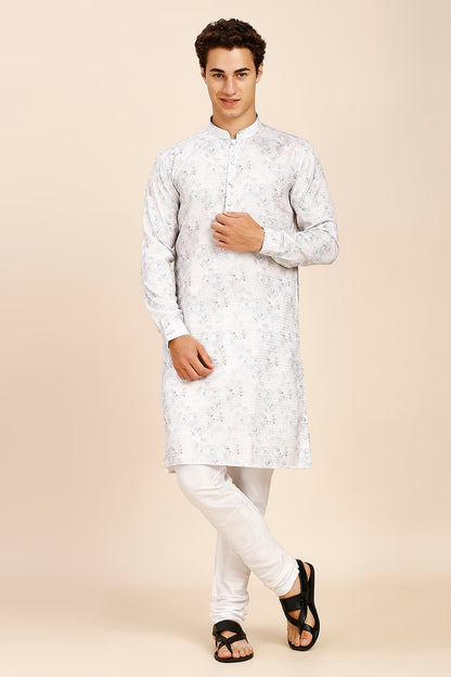 Printed Regular fit Chinese collar Kurta for Men - Light Blue