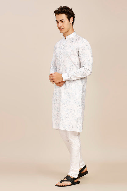 Printed Regular fit Chinese collar Kurta for Men - Light Blue