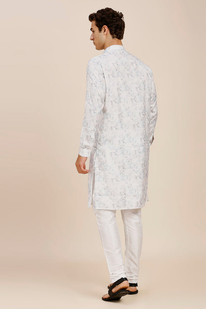 Printed Regular fit Chinese collar Kurta for Men - Light Blue