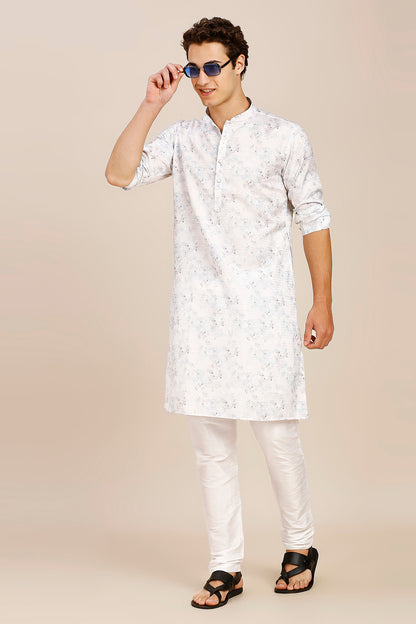 Printed Regular fit Chinese collar Kurta for Men - Light Blue