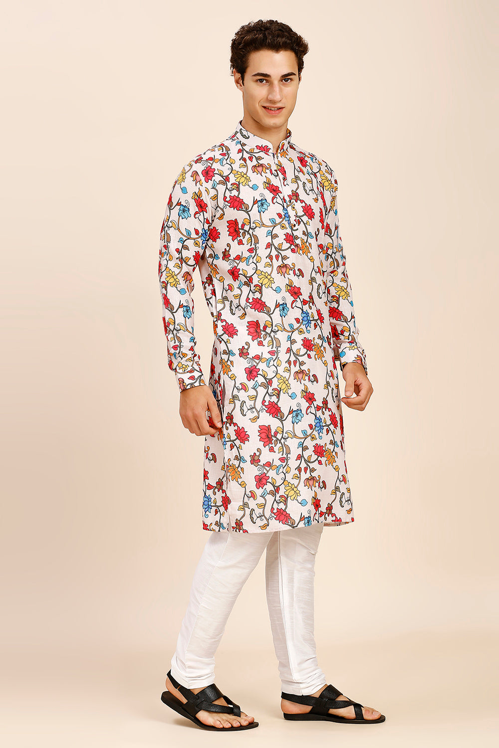 Floral Print Regular fit Chinese collar Kurta for Men - Blue