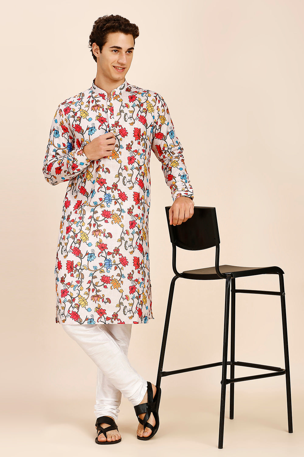 Floral Print Regular fit Chinese collar Kurta for Men - Blue