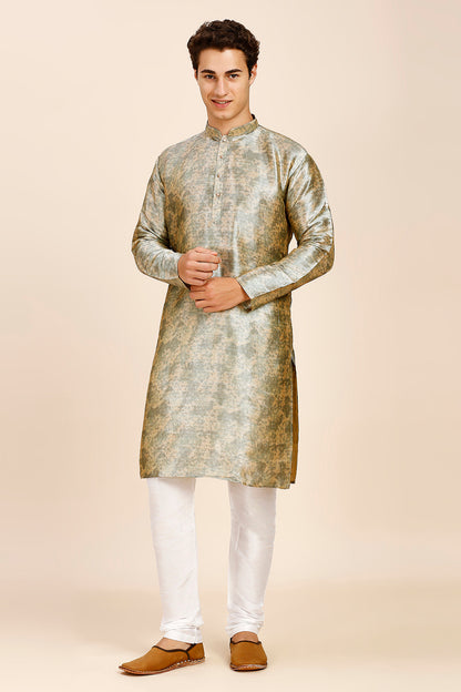 Plain Regular fit Chinese collar Kurta for Men - Sea Green