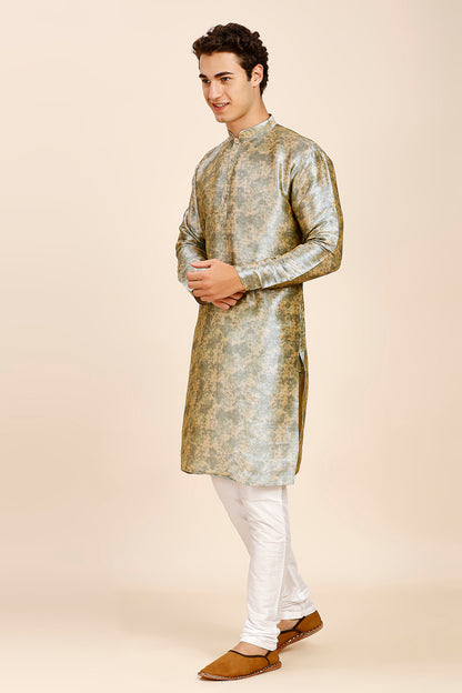 Plain Regular fit Chinese collar Kurta for Men - Light Green