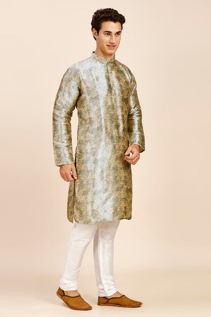 Plain Regular fit Chinese collar Kurta for Men - Light Green