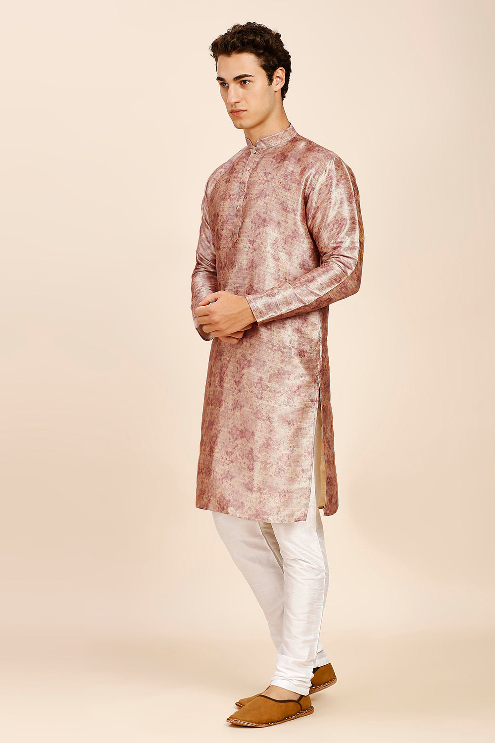 Plain Regular fit Chinese collar Kurta for Men - Onion